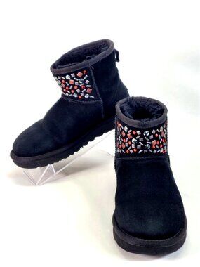 UGG Women's Black Suede Sheepskin Cristal Classic Mini II Stud Boots Size 5 1345